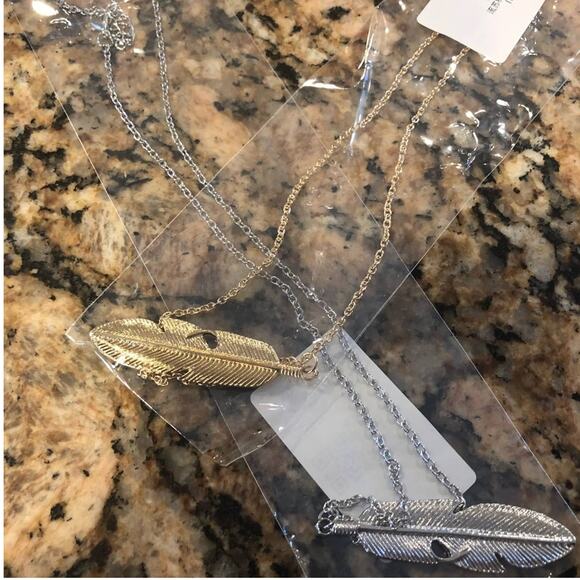 Anthropologie Boho Silver Feather Pendant Necklace - Picture 3 of 4